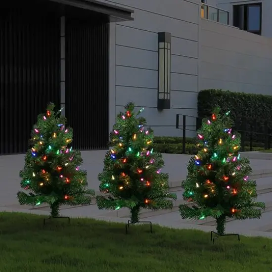 3ct. Pre-Lit Alexa Enabled Pathway Artificial Christmas Tree Set {11}