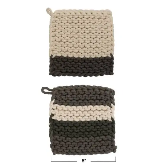 Hello Honey&reg; Brown Cotton Crocheted Pot Holder Set {3}