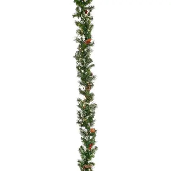 9ft. Christmas Glistening Pine & Red Berry Garland with Lights {6}