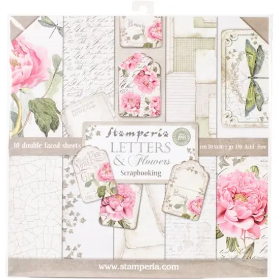 Stamperia Letters & Flowers Double-Sided Paper Pad, 12'' x 12'' {3}