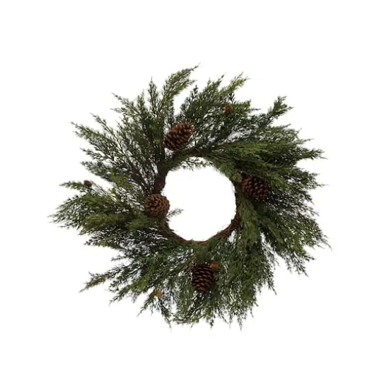 Hello Honey&reg; 28" Green Round Faux Cypress Wreath with Pinecones {1}