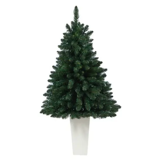 4.5ft. Pre-Lit Northern Rocky Spruce Artificial Christmas Tree in Tower Planter, Clear Lights {4}