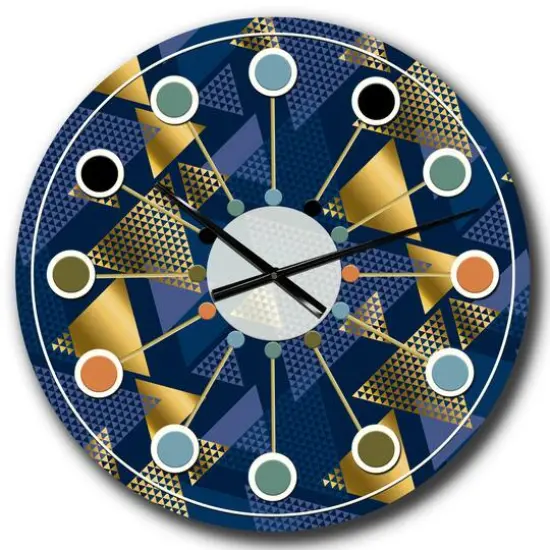Designart 'Retro Luxury Waves In Gold And Blue Ix Mid-Century Modern Wall Clock {1}