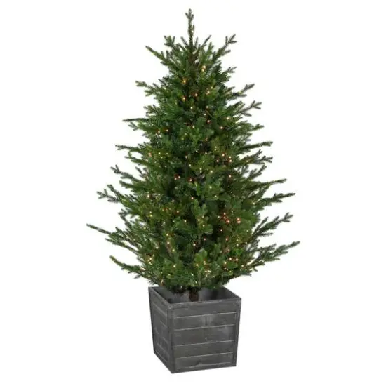 6ft. Pre-Lit Deluxe Russian Pine Artificial Christmas Tree in Planter, Warm White LED Lights {1}
