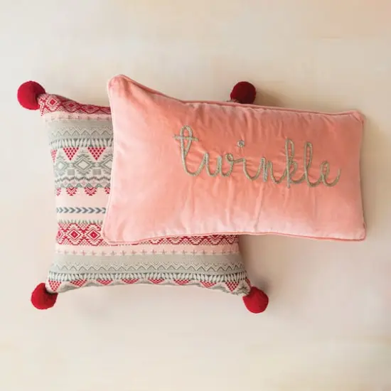 Hello Honey&reg; 18" Multicolor Jacquard Throw Pillow with Velvet Back & Pom Poms {3}