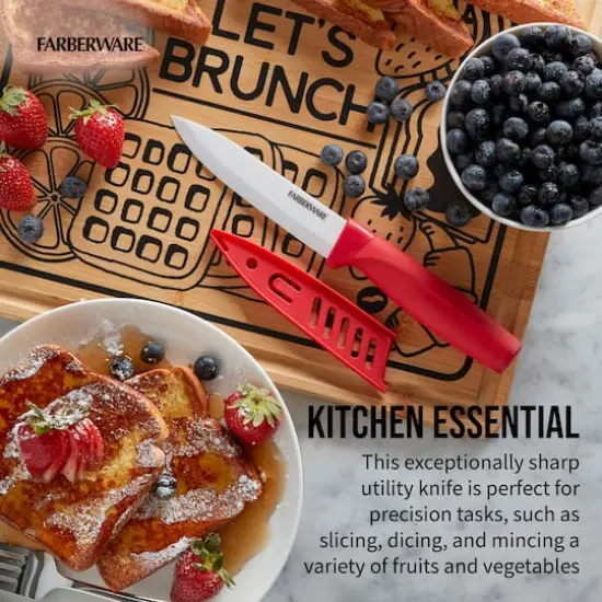 Farberware 5" Red Ceramic Utility Knife with Sheath {5}