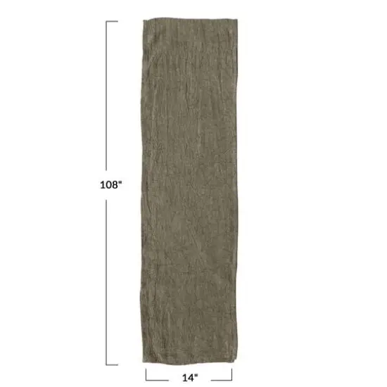 Hello Honey&reg; 108" Stonewashed Linen Table Runner Olive Green {4}
