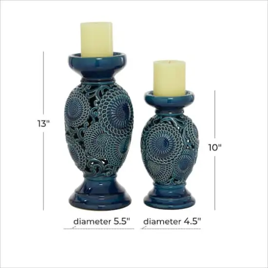Blue Ceramic Eclectic Candle Holder Set {6}