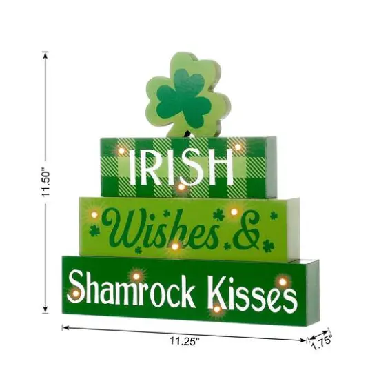 Glitzhome&reg; 11.5'' Lighted St. Patrick's Wooden Block Table Sign {9}