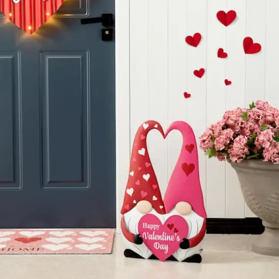Glitzhome&reg; 30" Valentine's Metal Gnome Couple Yard Stake {5}