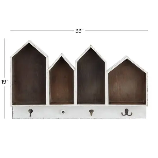 White MDF Modern Farmhouse Wall Shelf, 19" x 33" x 5" {7}