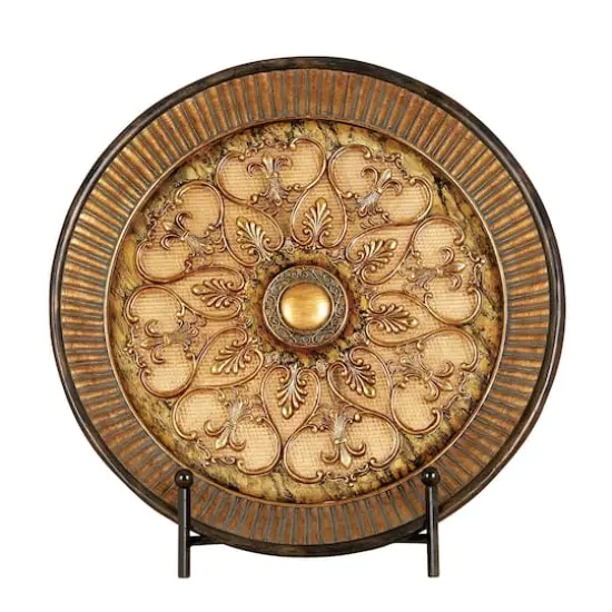16" Gold Polystone Traditional Decorative Plate with Stand {1}