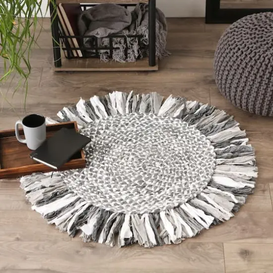 DII&reg; Round Rag Rug, 3ft. Gray and White {4}