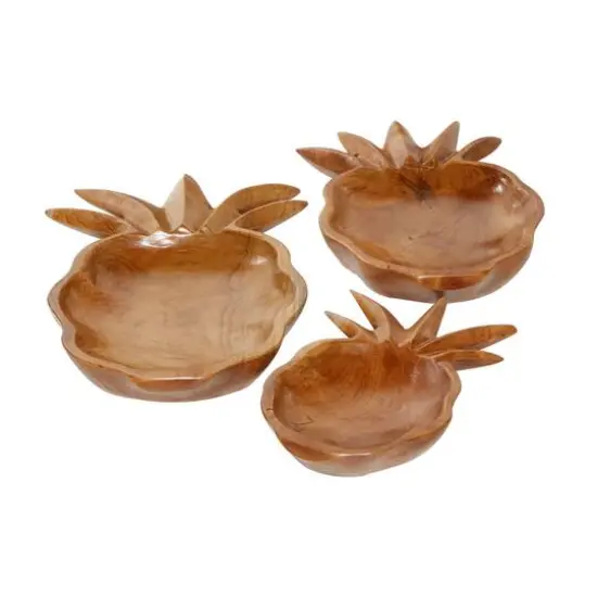Natural Brown Pineapple Teak Wood Bowl Set {1}