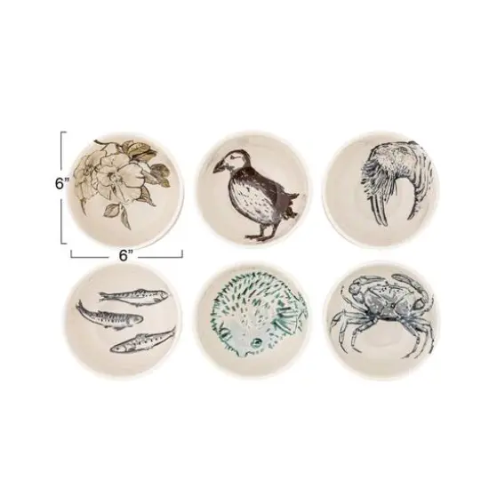 Hello Honey&reg; 6" Sea Animal Designs Stoneware Cereal Bowl Dinnerware Set {4}