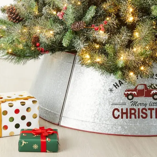 Glitzhome&reg; 40.5" Christmas Galvanized Metal Truck Tree Collar {7}