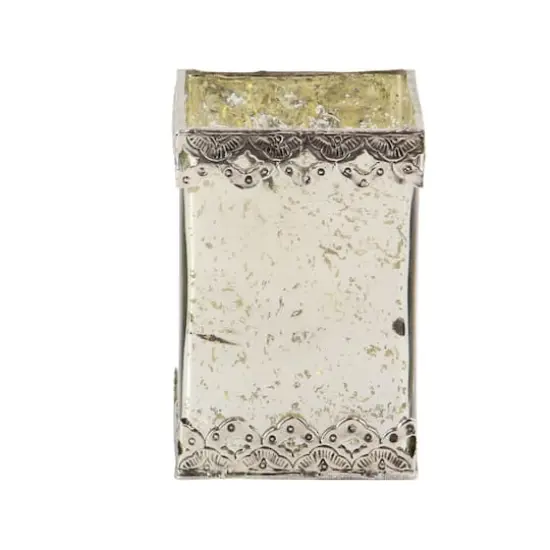 Set of 2 White Glass Glam Candle Holder, 6", 8" {5}