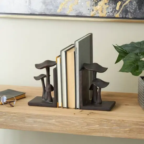 7.5" Dark Brown & Copper Mushroom Decorative Bookends, 2ct. {3}