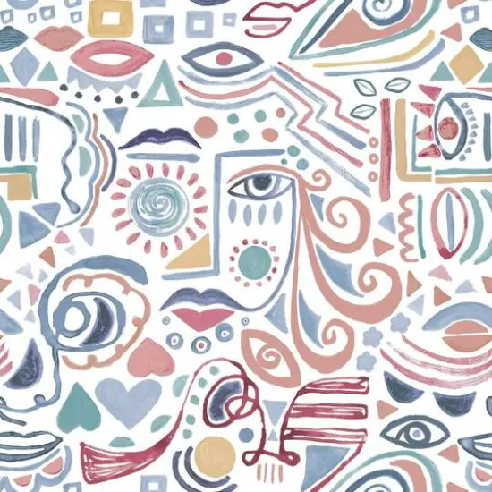 RoomMates Mod Faces Peel & Stick Wallpaper Blue/Green {2}