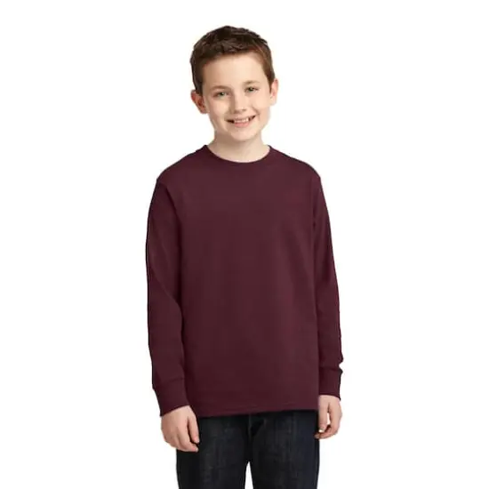 Port & Company&reg; Youth Long Sleeve Core Cotton T-Shirt Athletic Maroon {3}