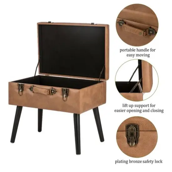 Glitzhome&reg; Leatherette Upholstered Storage Stool {7}