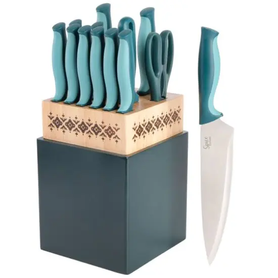 Spice by Tia Mowry Savory Saffron Teal 14 Piece Cutlery Set {1}