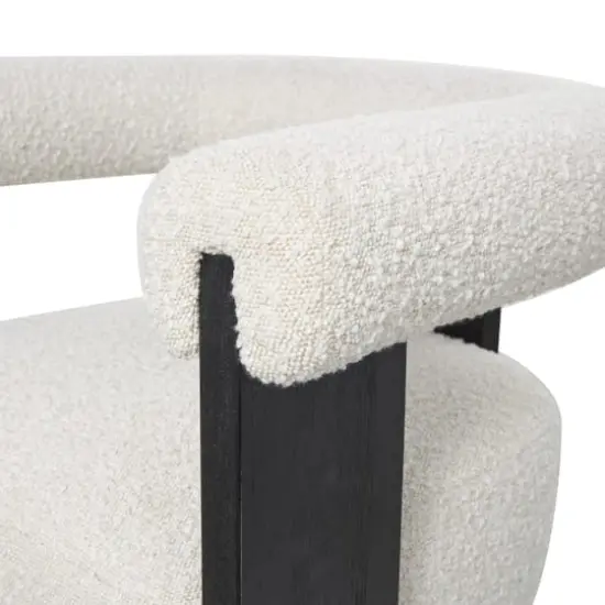 White Curved Back Mid-Century Modern Round Accent Chair with Black Wood Frame {5}