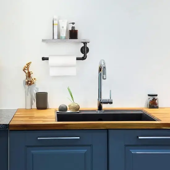 Paper Towel Holder with Shelf Industrial Pipe Gray {9}