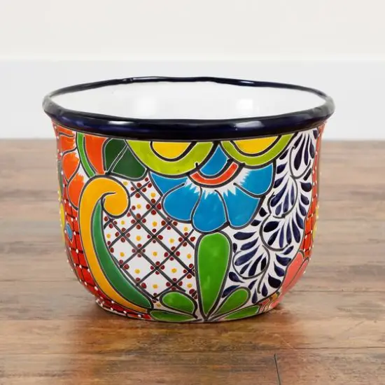 12.5" Handmade Mexican Talavera Ceramic Planter {6}
