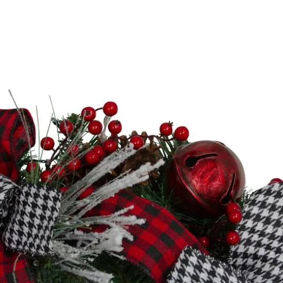 24" Plaid, Houndstooth & Red Berries Artificial Christmas Wreath {4}