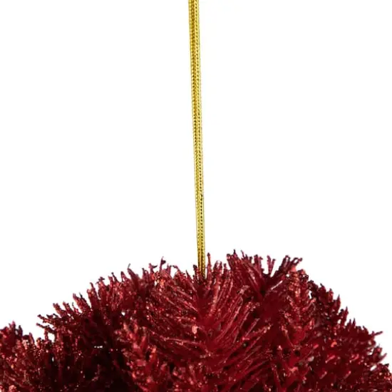 Red Glittered Pine Leaf Christmas Plastic Ball Ornament {5}