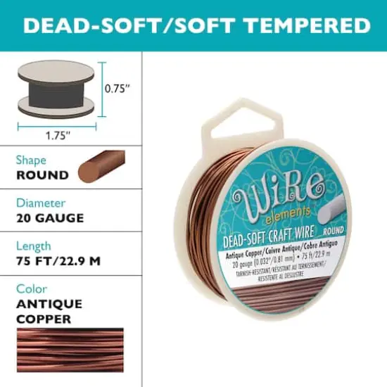 The Beadsmith&reg; Wire Elements&trade; 20 Gauge Tarnish Resistant Soft Temper Wire, 75ft. Antique Copper {6}