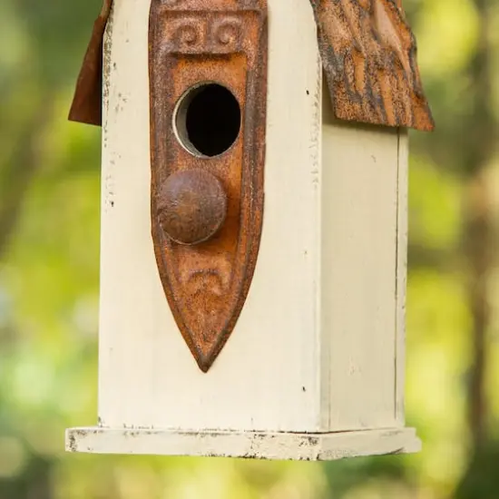 Glitzhome&reg; 13.25" White Distressed Wood Birdhouse {5}
