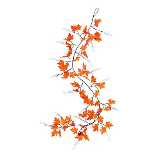 6ft. Pre-Lit Autumn Maple Artificial Fall Garland with 54 Warm White LED Lights {1}