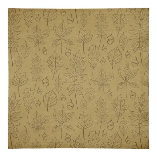 Mustard Yellow Leaf Pattern Cotton Twill Napkin {1}