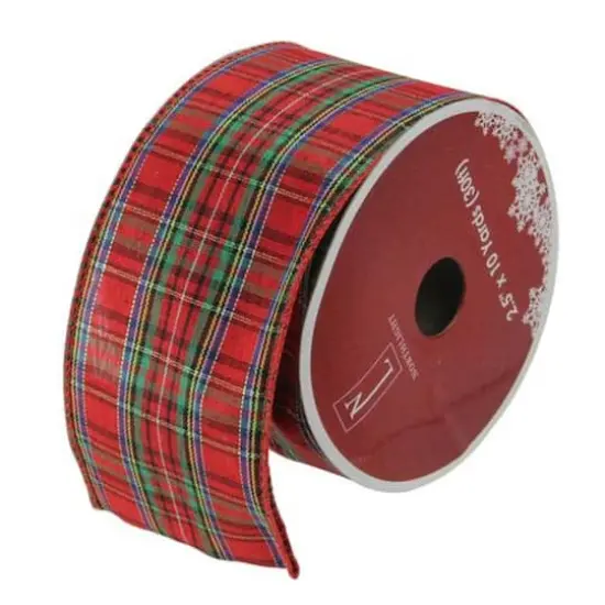 2.5" x 10yd. Wired Plaid Christmas Craft Ribbon {1}