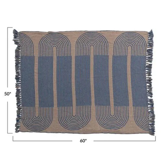 Hello Honey® Blue & Beige Modern Recycled Cotton Throw Blanket with Print & Fringe {3}