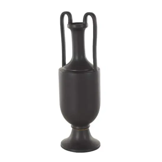 20.25" Black Ceramic Fluted Urn Shaped Vase with Arch Handles {4}