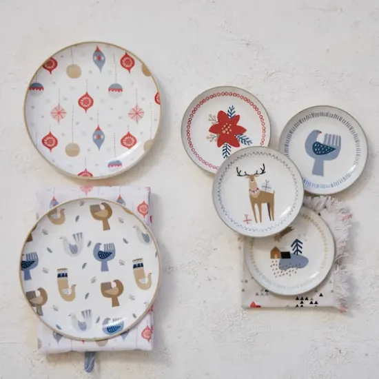 Hello Honey® 8" Round Bird & Ornament Print Stoneware Holiday Plates, 4ct. {4}