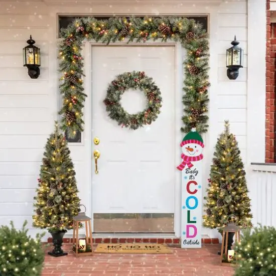 Glitzhome&reg; 4.5ft. Wooden Snowman Porch Sign with Fabric Dangling Legs {4}