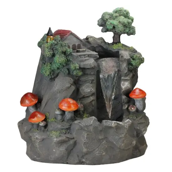 24.5" Solar LED Lighted Mushrooms by Waterfall Outdoor Patio Garden Water Fountain {1}