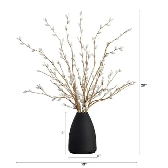 2ft. Pussy Willow Arrangement in Modern Metal Black Vase {6}