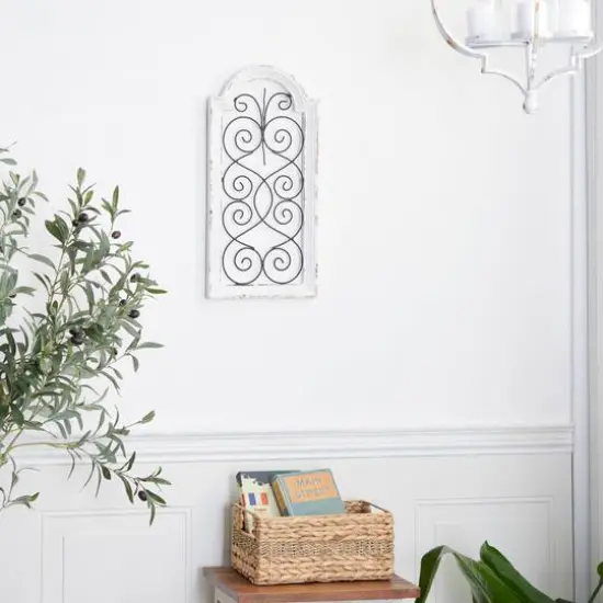 20" White Wood Vintage Ornamental Wall Decor {9}