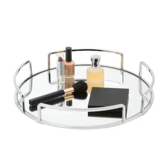 Home Details 13" Chrome Modern Round Mirror Vanity Tray {3}