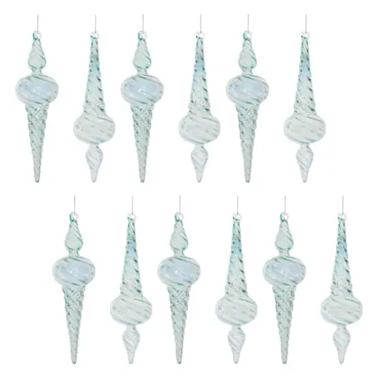 9.5" Iridescent Swirl Glass Finial Ornament Set {4}