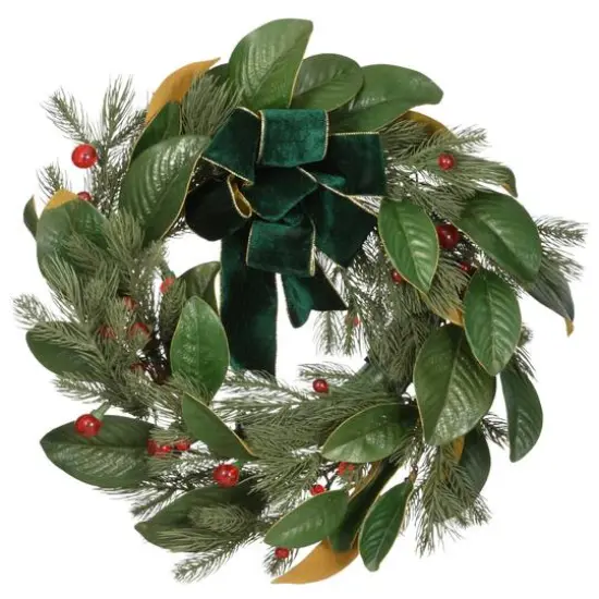 24" LED Berry Pre-Lit Magnolia Mixed Pine Wreath {7}