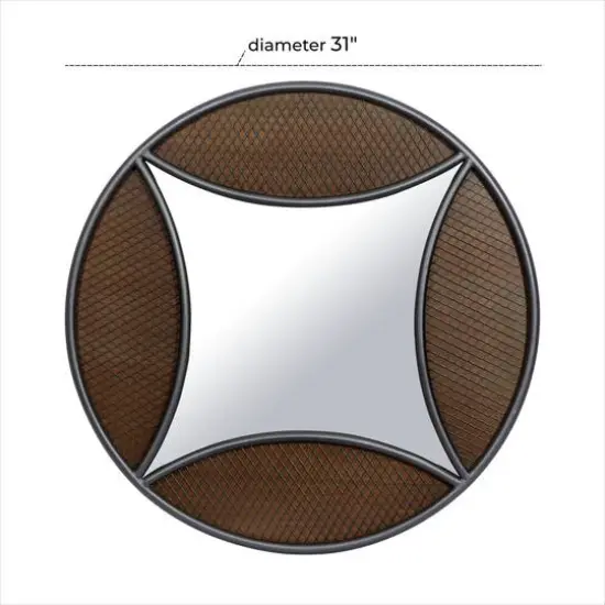 32" Brown Wood Industrial Round Wall Mirror {8}