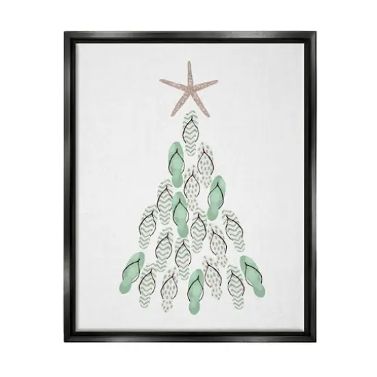 Stupell Industries Flip Flop Beachy Christmas Tree Black Framed Floater Canvas Wall Art {1}