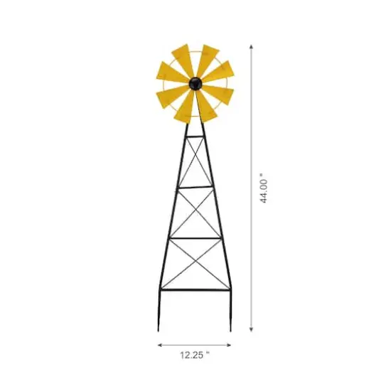 Glitzhome&reg; 3.5ft Yellow Metal Wind Spinner Yard Stake {8}