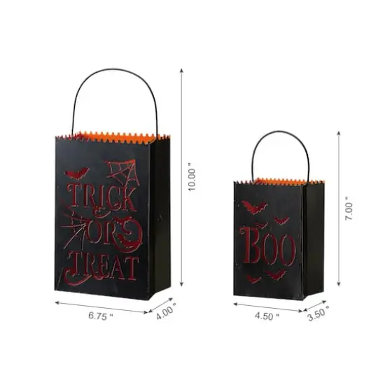 Glitzhome&reg; Halloween Trick or Treat Metal Bucket Set {4}